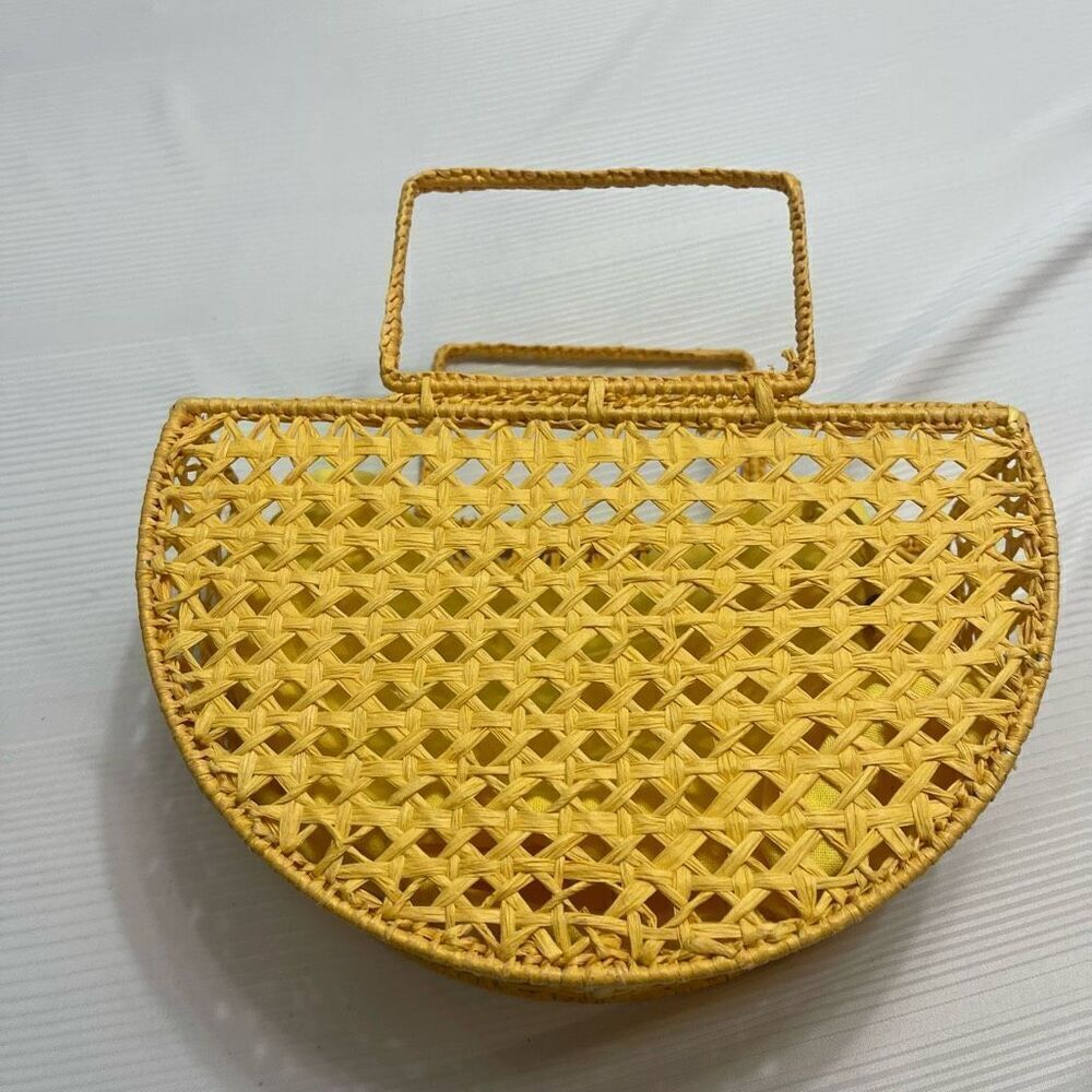 House Of Harlow 1960 Raffia Woven Yellow Basket Purse Handbag New - Picture 7 of 13